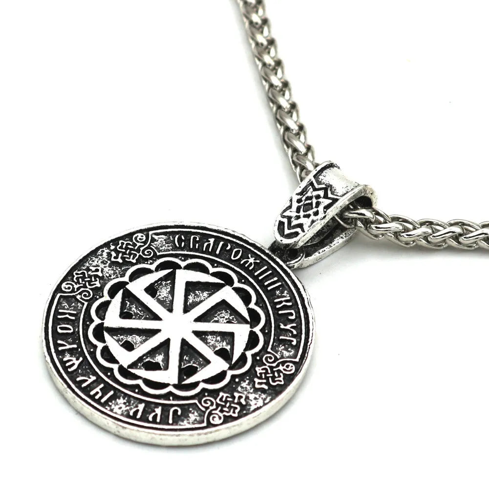Lunavin ODing logo pendant necklace with leather rope and snake bones chain options in antique silver or bronze finish