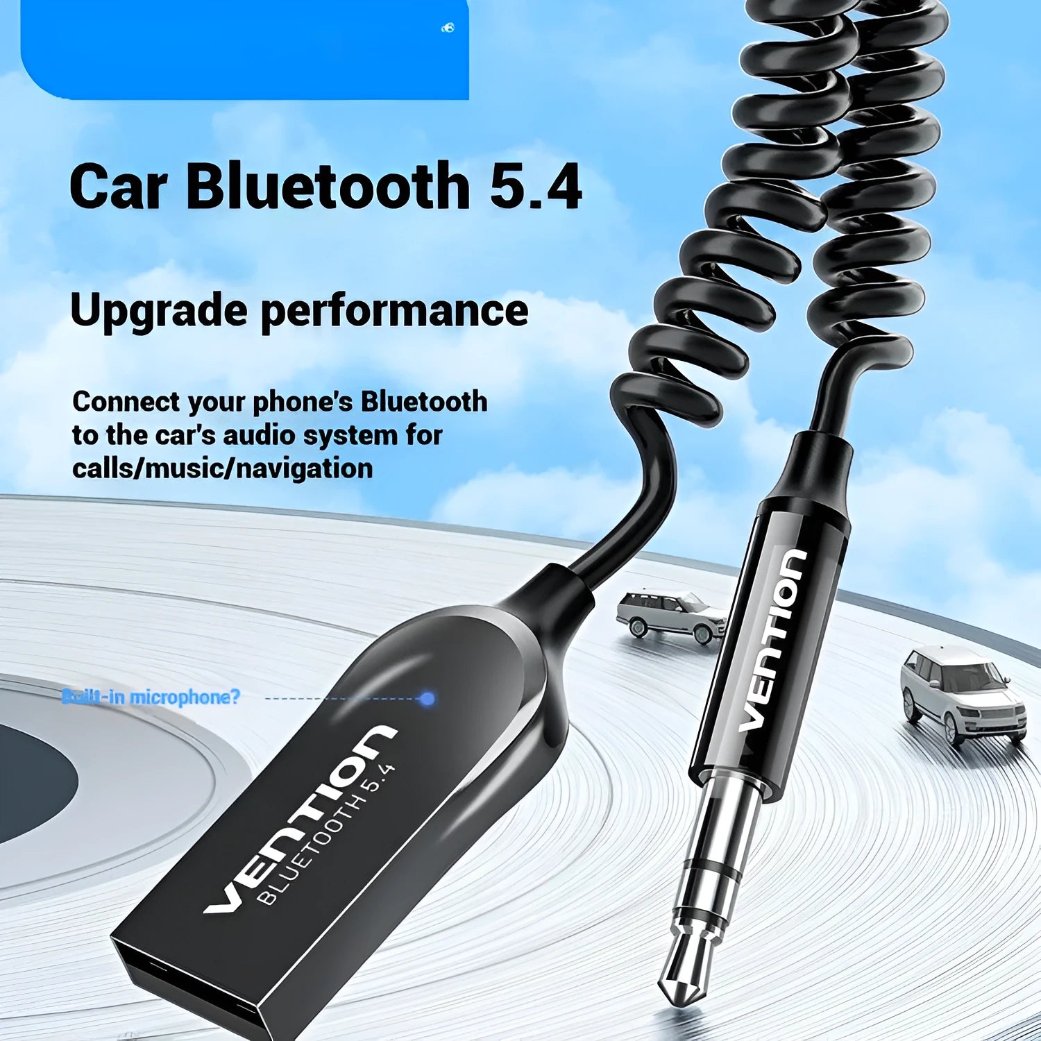 USB car Bluetooth audio receiver with zinc alloy USB connector and copper 3.5mm jack for vehicle installation