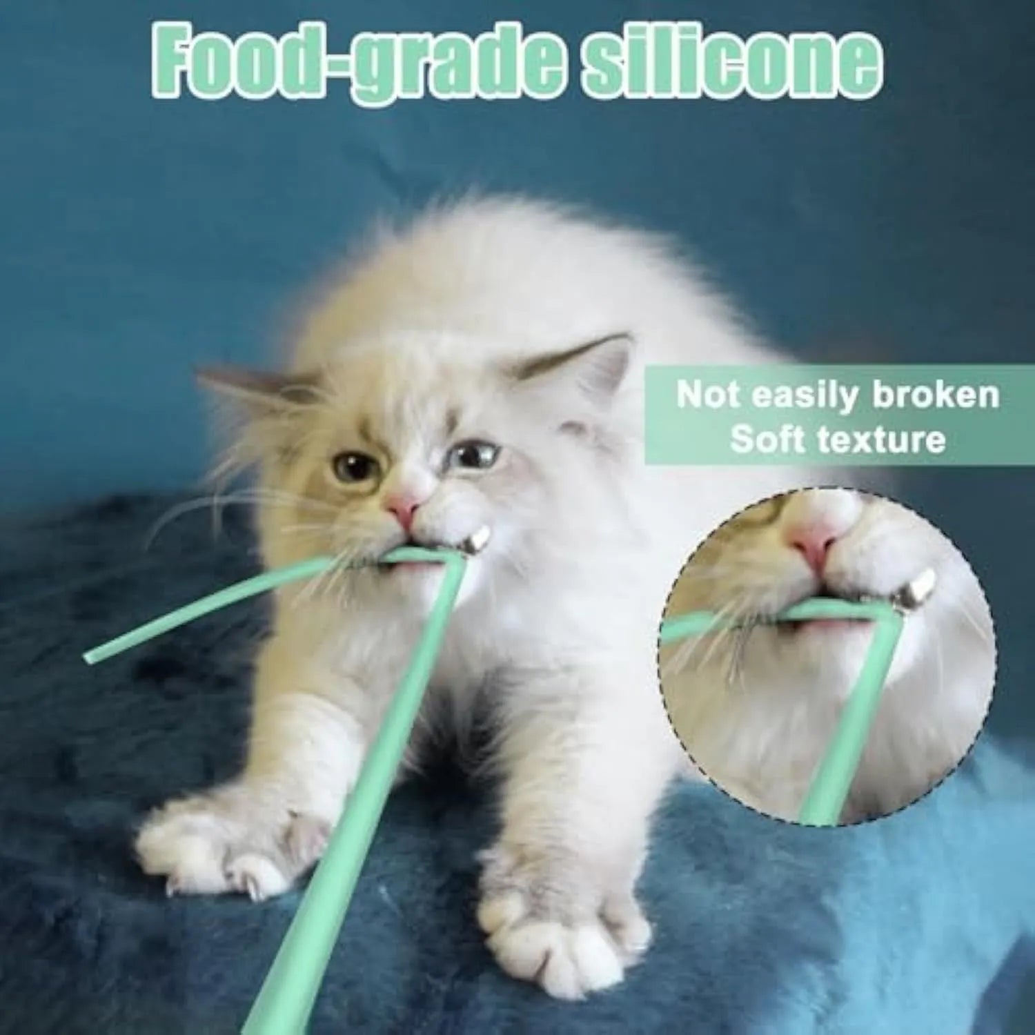 Green electronic cat wand toy with swinging silicone tails for indoor cat play