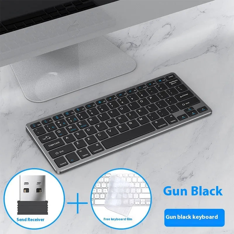 Ultra-thin wireless keyboard and mouse combo in black, gunmetal, or silver with rechargeable Bluetooth connectivity