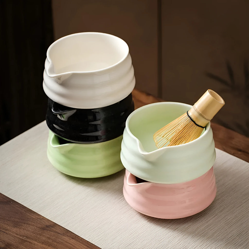 Ceramic matte tea whisk stand in bright pink, Japanese style, size 53x40x46mm