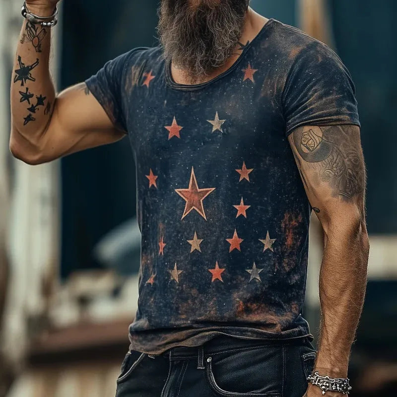 Loose fit short sleeve T-shirt with 3D creative pattern in art retro style available in Asian sizes S to 5XL