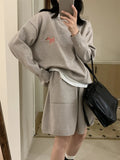 Women's casual knitted sweater and shorts suit set with animal embroidery in imitation cashmere fabric