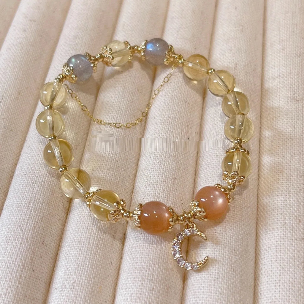 Women's Chinese style crystal bracelet with 14K gilded electroplating and diamond shaped beads