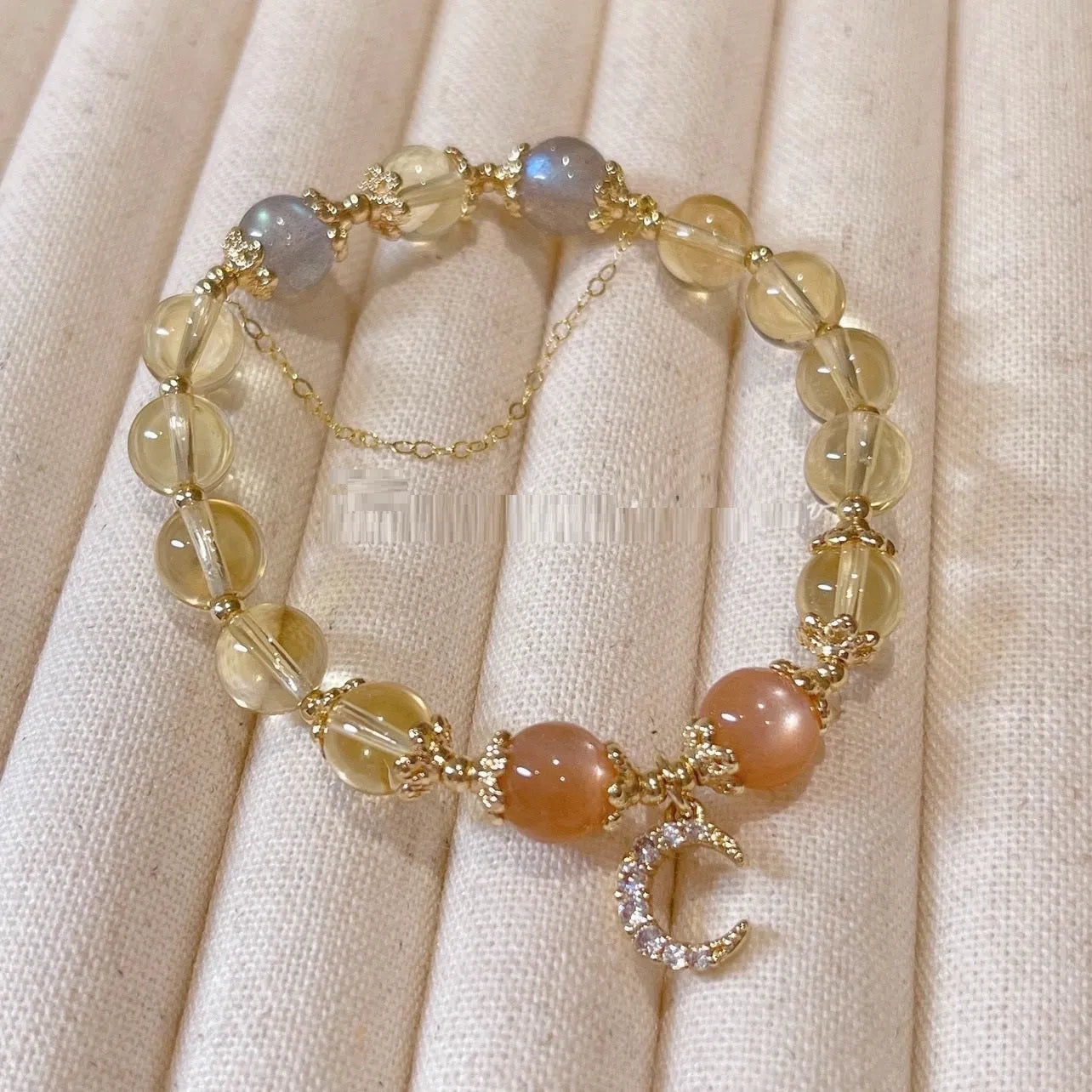 Women's Chinese style crystal bracelet with 14K gilded electroplating and diamond shaped beads