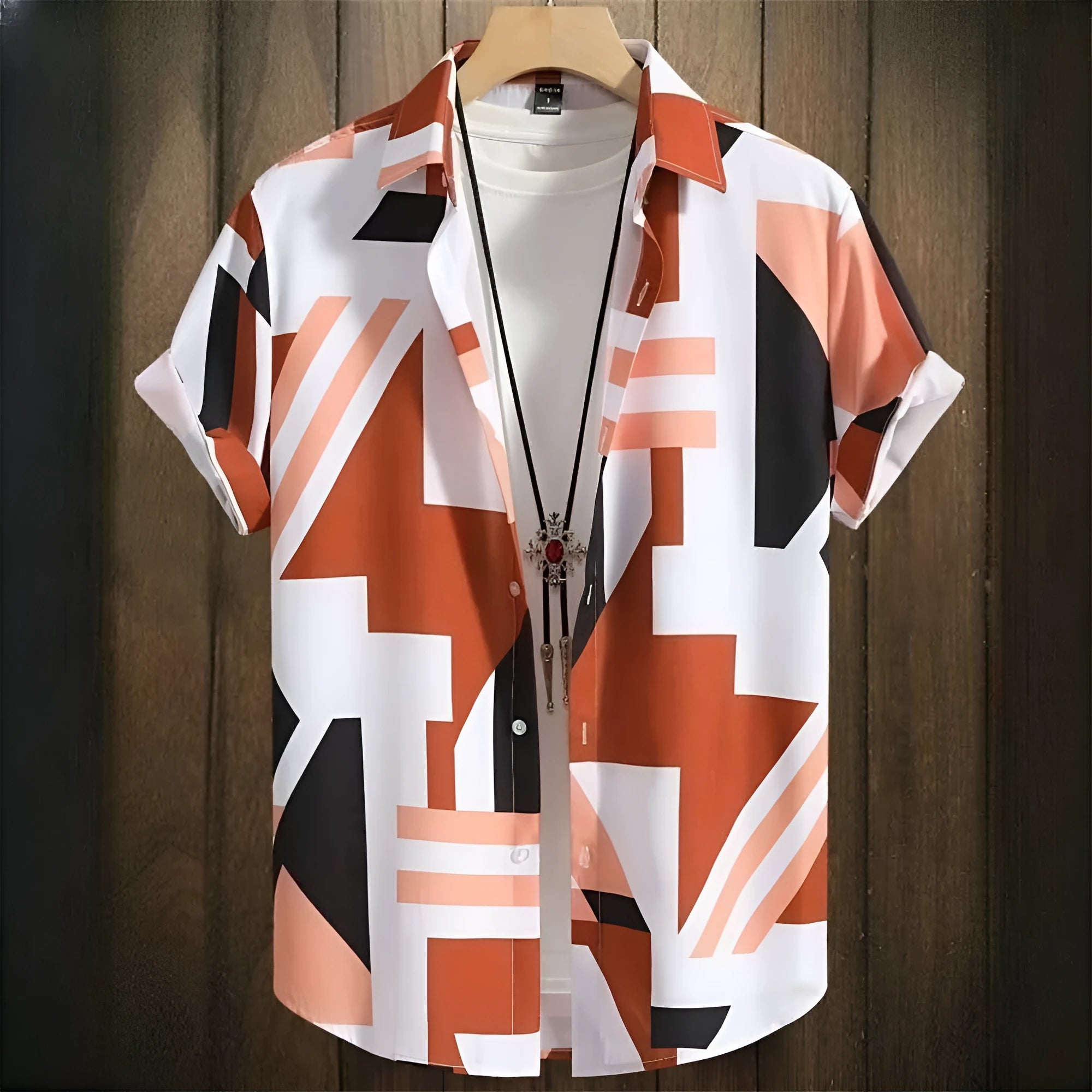 Men's camouflage pattern shirt with 3D digital stitching detail on polyester fabric