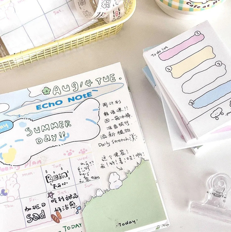 Cartoon design sticky notes in six styles with three different rectangular sizes