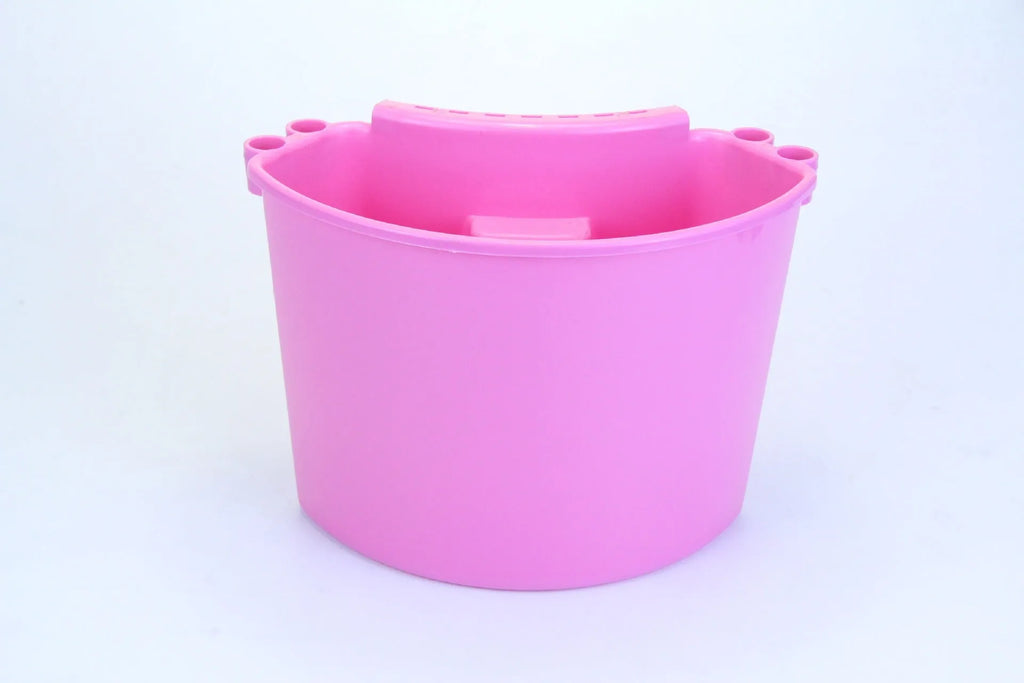 A black, red, blue, or pink polypropylene car wash bucket with a handle.