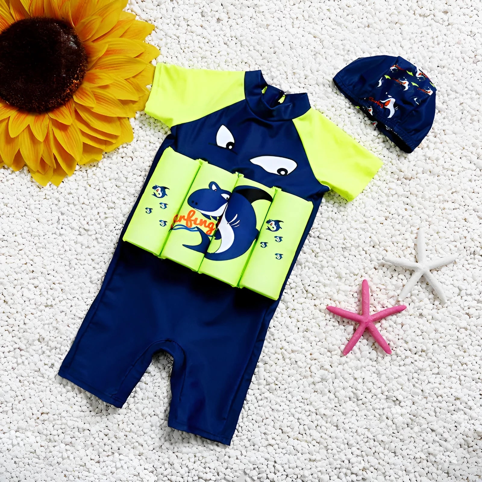 Shark boy pattern buoyancy swimsuit for children's early education swimming with flotation support