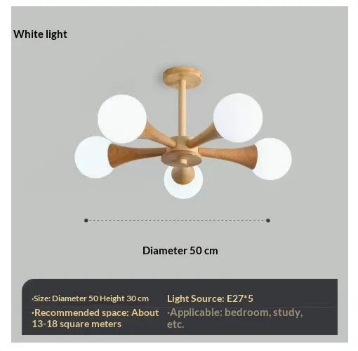 Modern minimalist wabi sabi style pendant light with walnut wood finish three heads 50cm diameter for living room