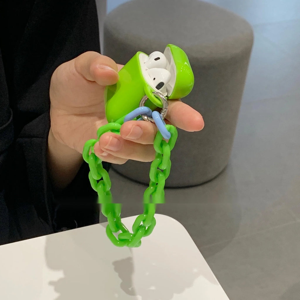 Green silicone protective sleeve with chain for Apple AirPods charging case