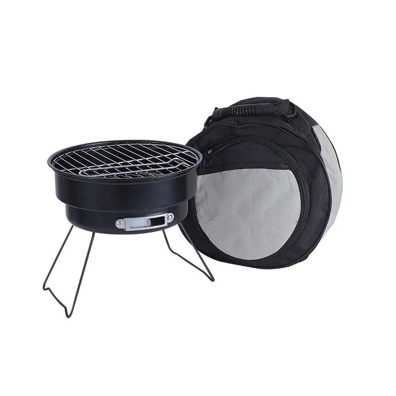 Small round folding ice stove with grill mesh, furnace leg, barbecue grill and carbon clip components for 1-2 person outdoor cooking