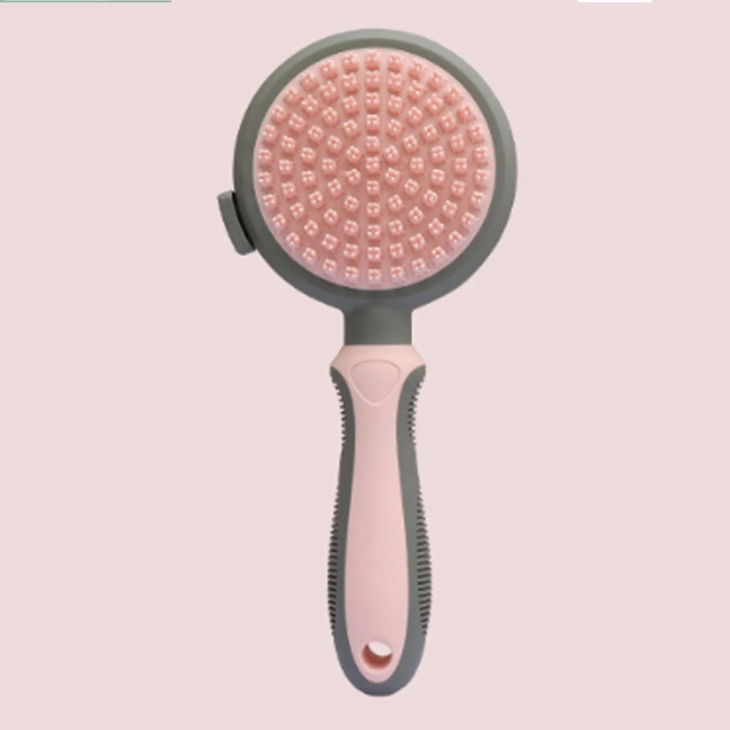 Double-sided cat brush with release button and flea comb in pink and green options