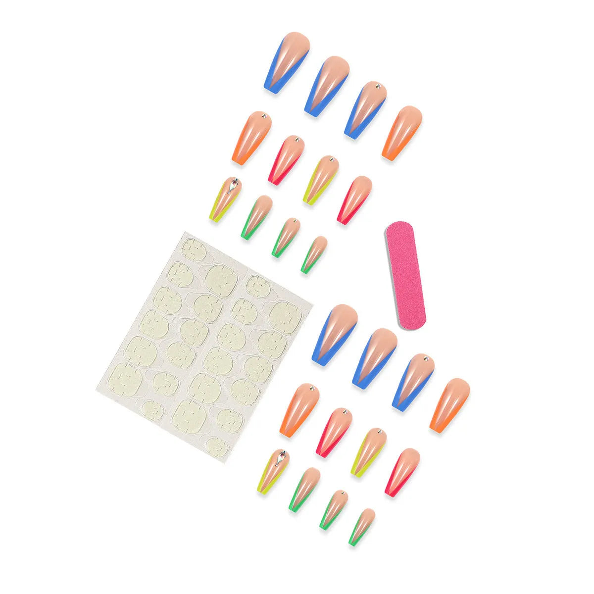 Diamond colour French press-on nail tips with cartoon love cross heart pattern and jelly glue adhesive