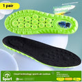 Green PU air cushion sports insoles for shock absorption, showing size scale.