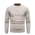 Fleece-lined thick men's bottoming sweater in loose fit pullover style, beige colour option
