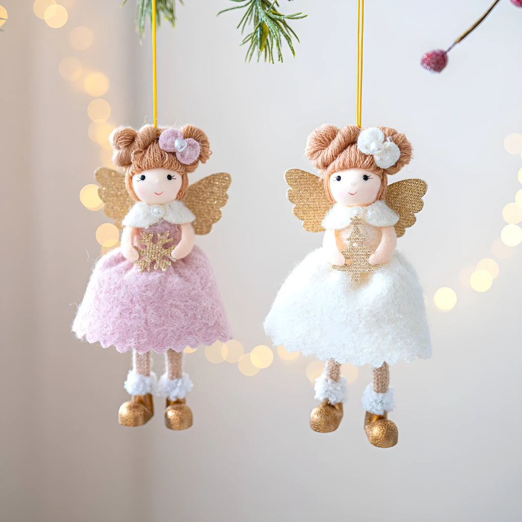 Pink and white cloth angel wings plush Christmas pendant ornament