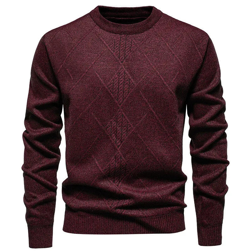 Fleece-lined thick round neck knitted undershirt for men in winter casual straight fit synthetic blend, five colour options