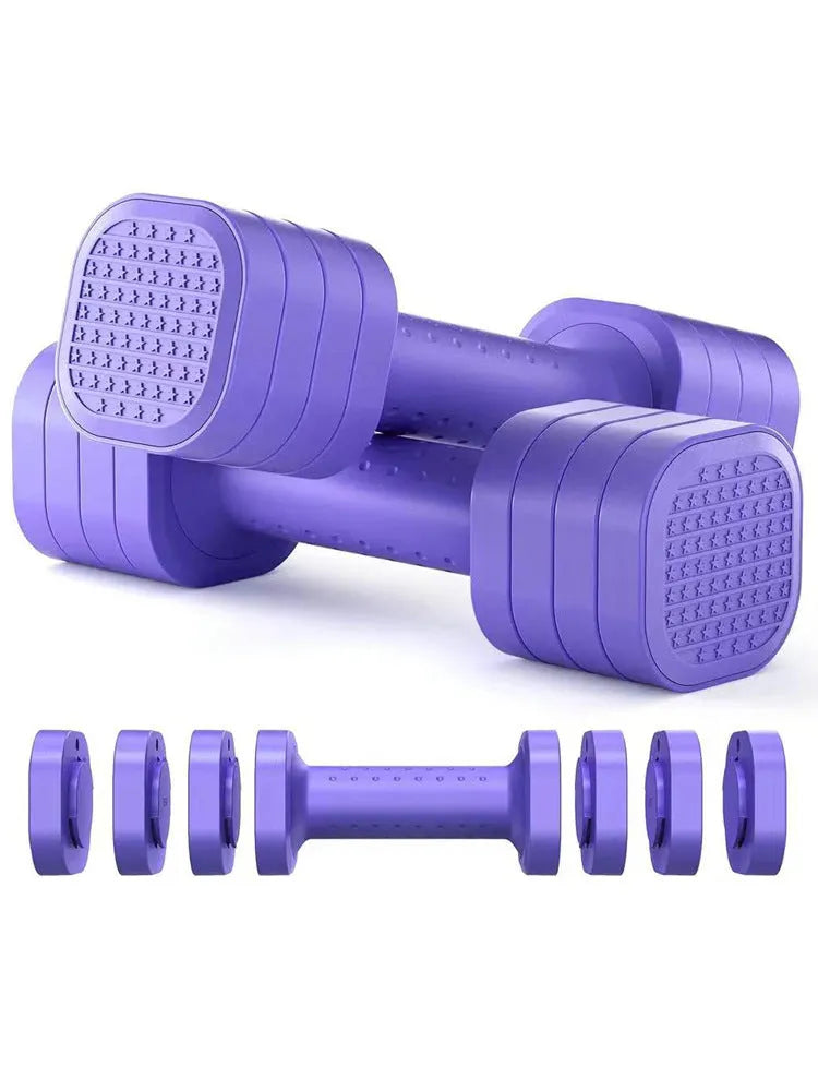 Women's detachable 5 lb dumbbell set in pink, blue, black, or purple colours