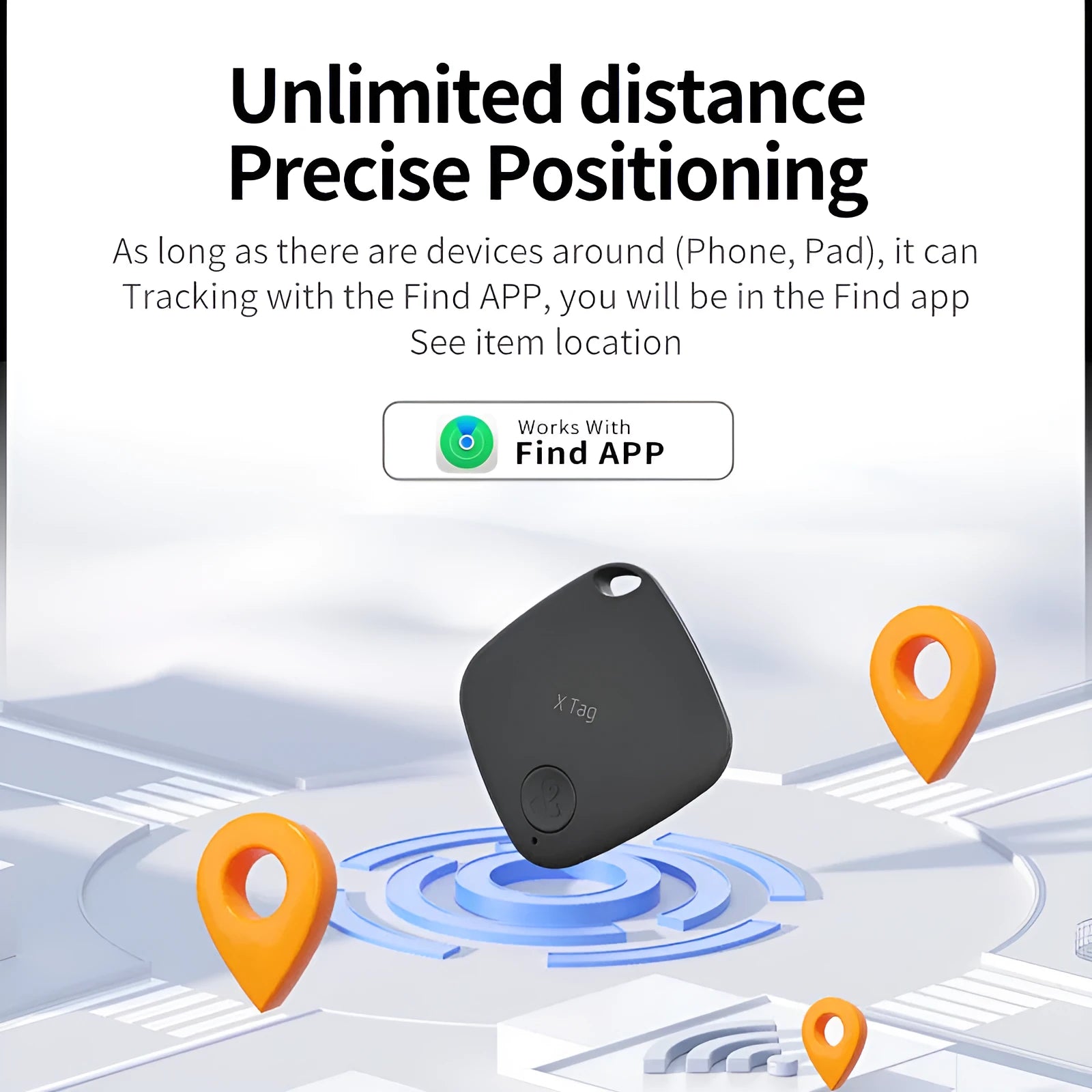 Compact black Bluetooth tracker with key ring for keys, wallets, and pets.