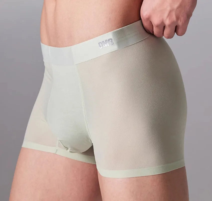 Men's lightweight seamless fitness underwear in black, shown flat, highlighting the antibacterial fabric and stretchy material.