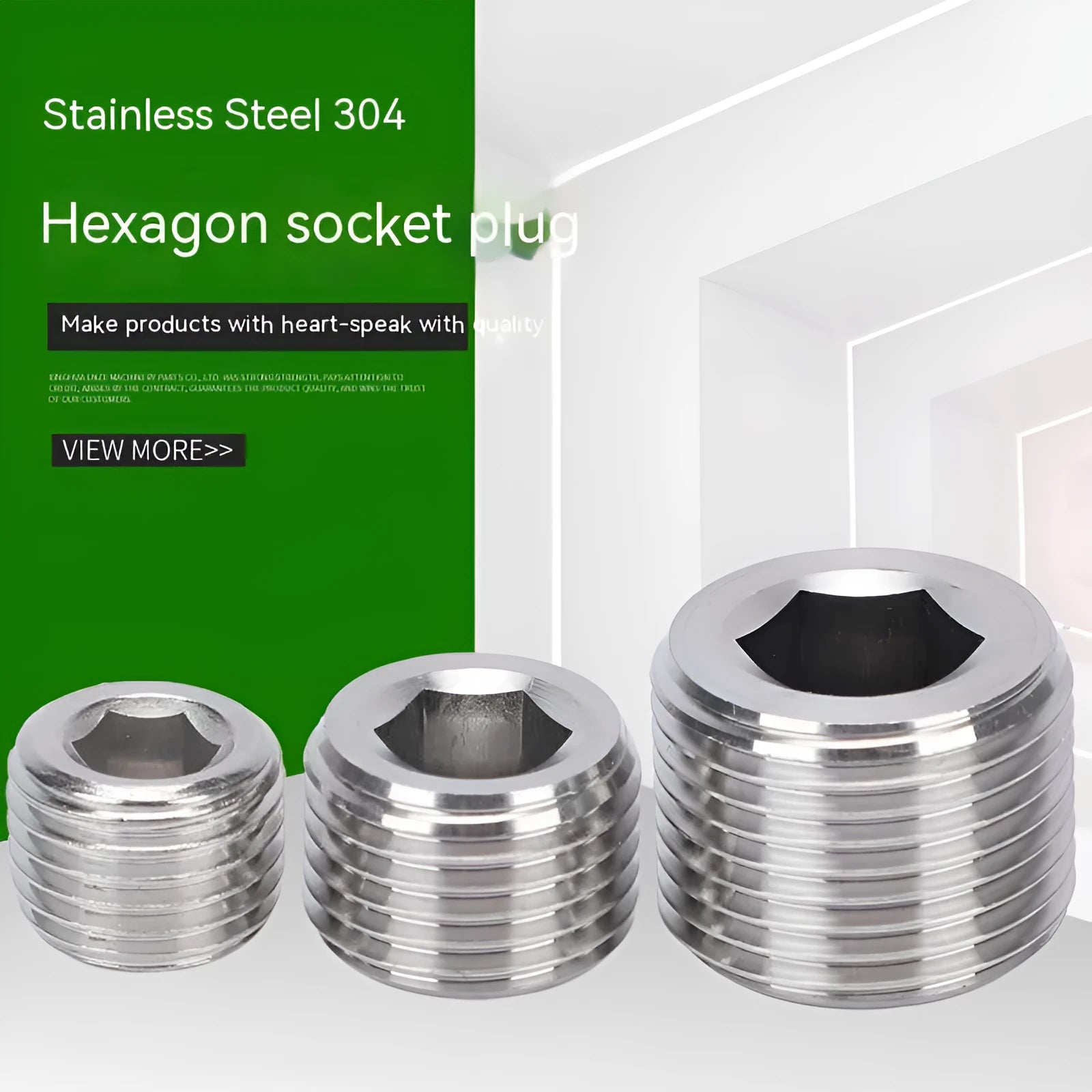 304 stainless steel hexagon head plug for 3/8 inch pipe bulkhead connections.