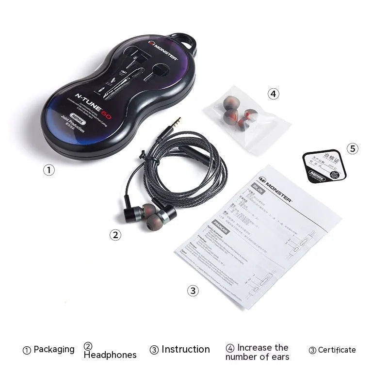 Monster Remax RM711 metal in-ear TWS earbuds with wired Type-C and Lightning in Black