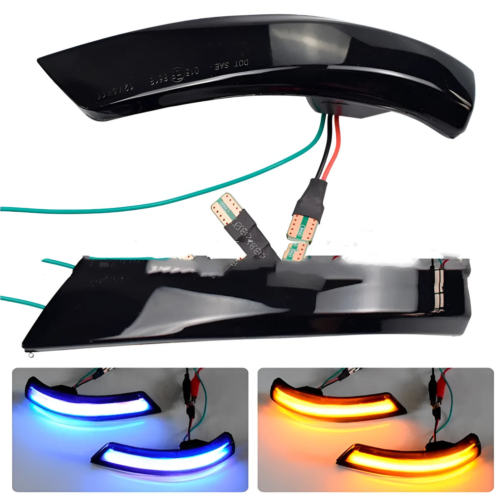 Ford Focus Mondeo rearview mirror LED waterfall light strip in yellow and blue two-tone option