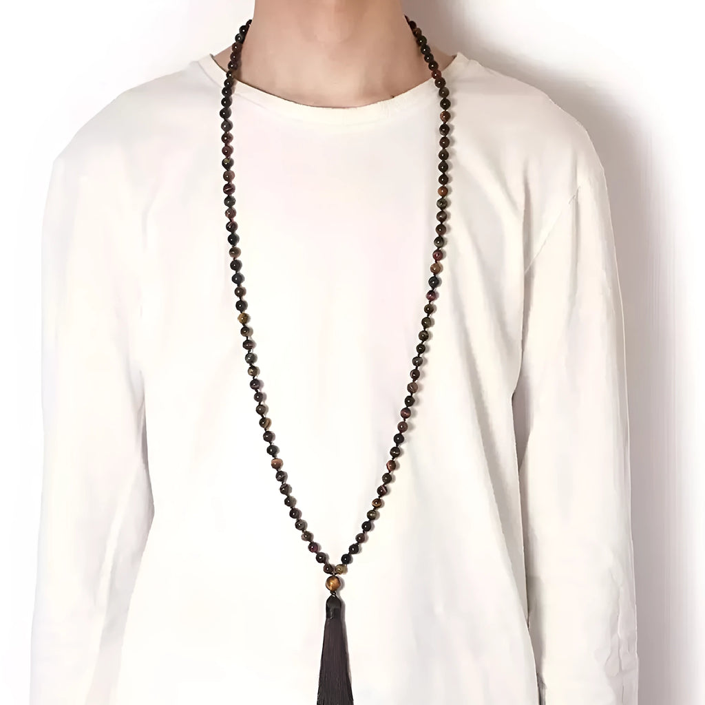 Colourful agate amethyst tassel necklace with geometric gemstone beads measuring 95-100cm in length