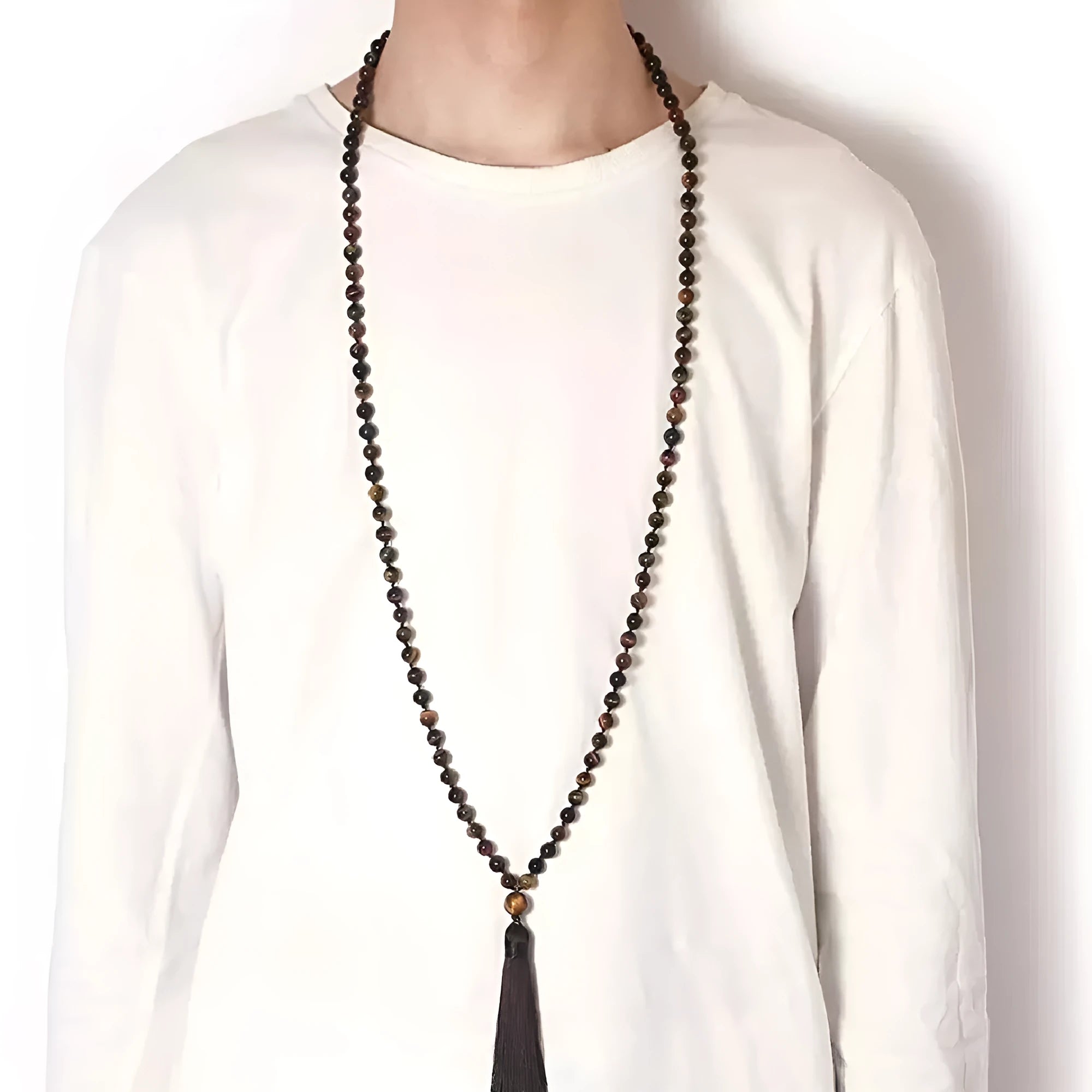 Colourful agate amethyst tassel necklace with geometric gemstone beads measuring 95-100cm in length