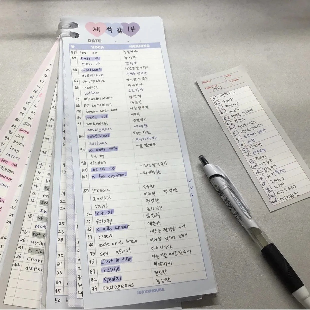 Vertical double-sided notepad with English words printing in B5 half size with coloured cover
