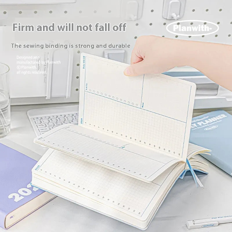 Waterproof exam notebook in mint green with PU leather cover, open to show writing paper pages