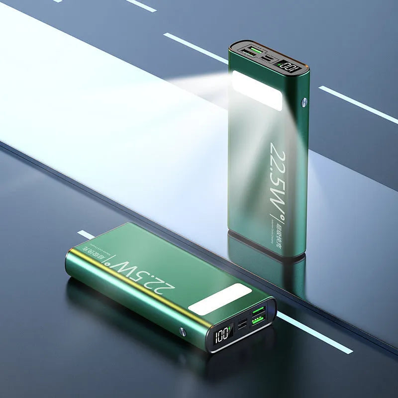 Alloy portable power bank with LCD display showing battery percentage and LED torch