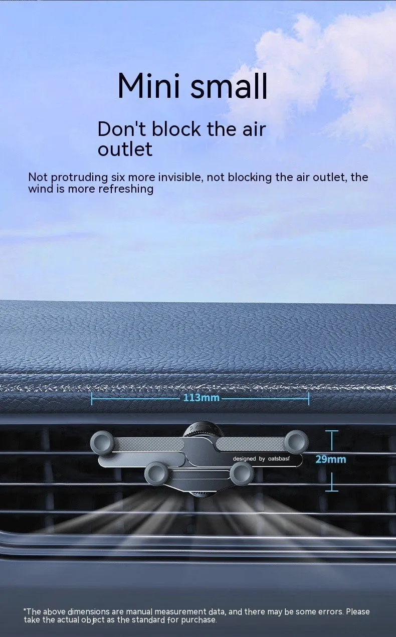 Aluminium alloy car phone holder mounted on vehicle air vent in black finish