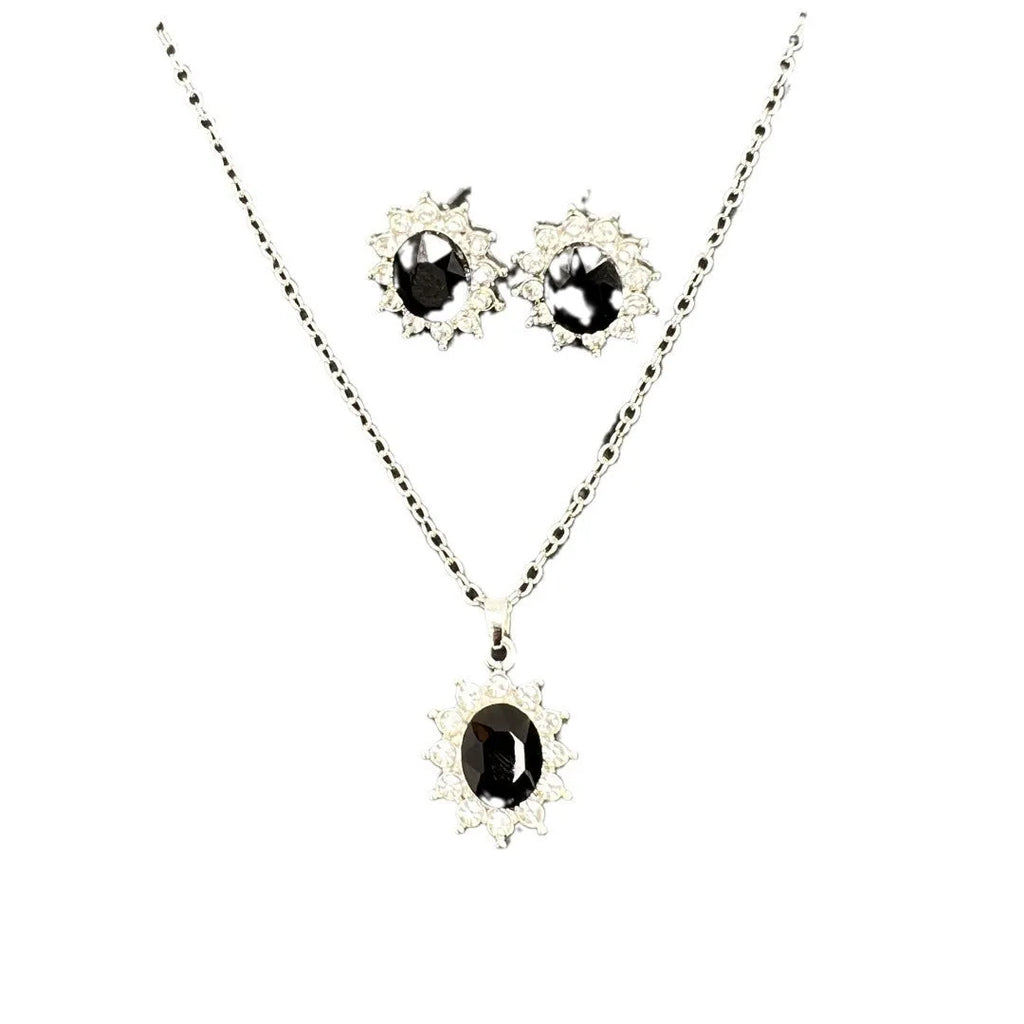 Sunflower zircon necklace and earring set in alloy with simple style and ellipse elements