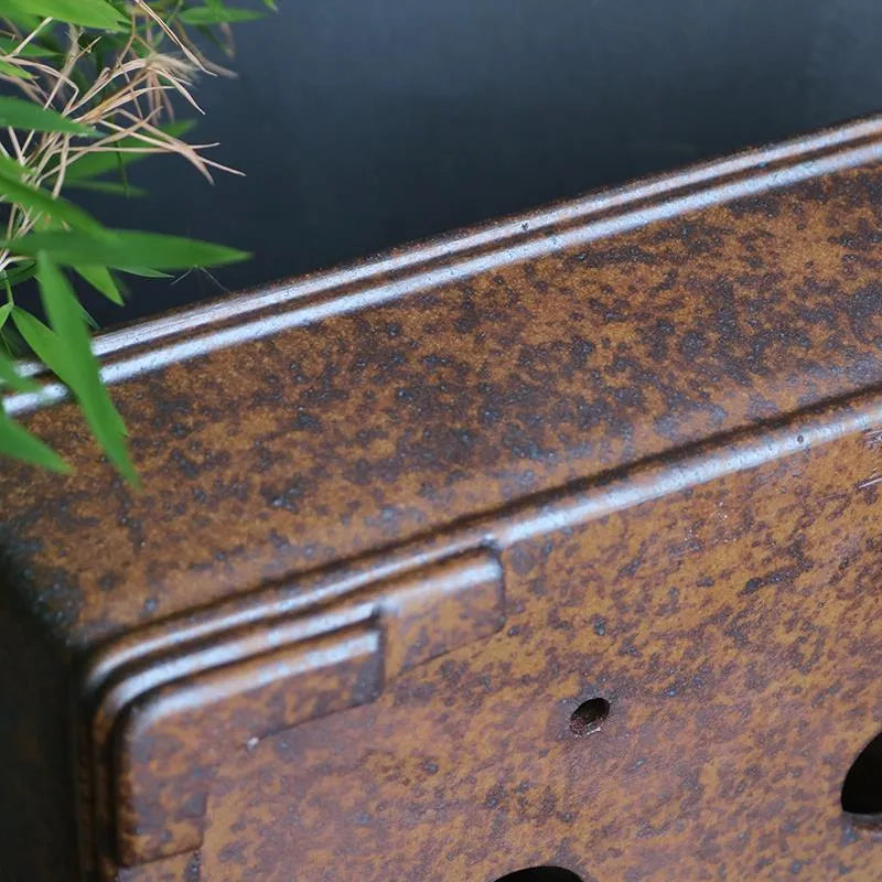 Purple sand rectangular bonsai pot with traditional five-line basin design for pine and cypress plants