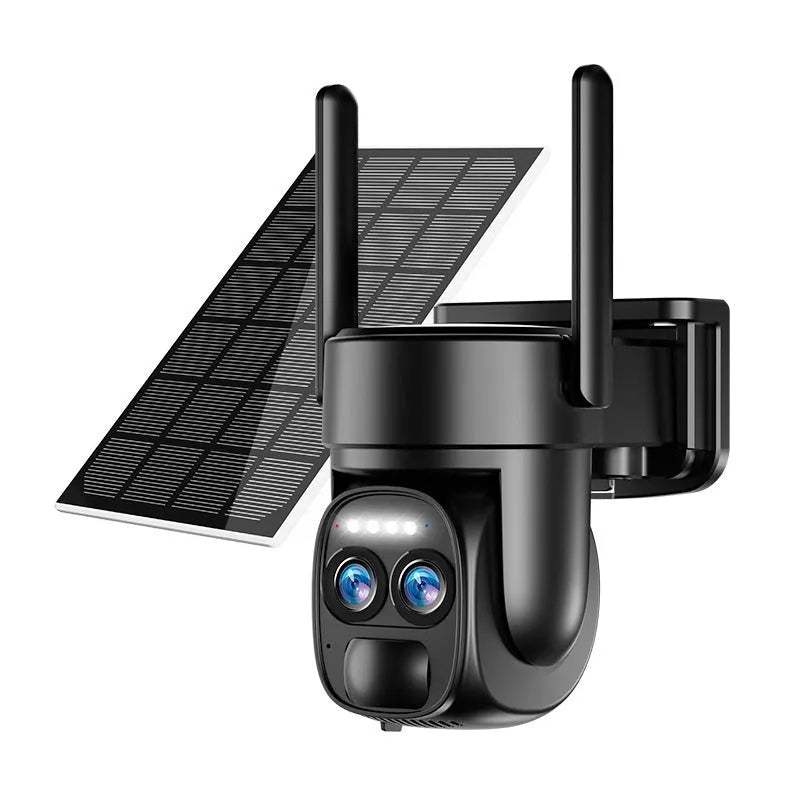 Solar-powered surveillance camera with 8x zoom lens and full colour night vision capability