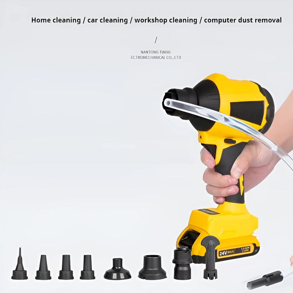 Yellow cordless handheld dust blower gun with 680W motor for office and home cleaning