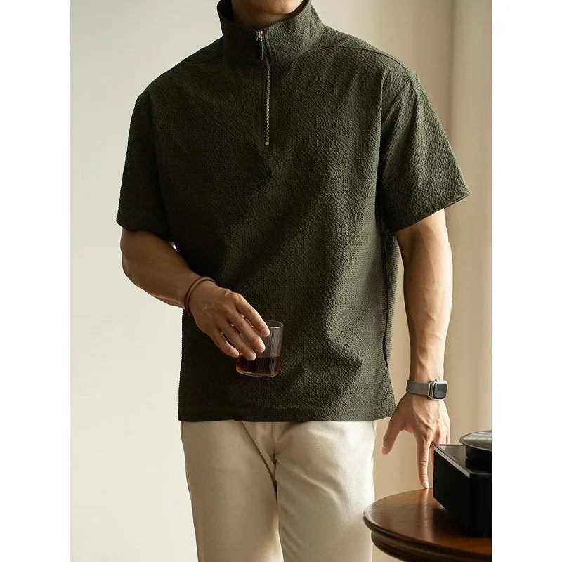 Men's loose fit short sleeve T-shirt in cedar green made from quick-drying Ice Silk polyester fabric