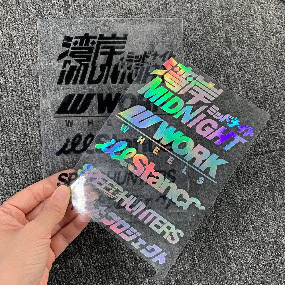 Motorcycle reflective bumper sticker on PET sheet, dimensions 16cm by 11cm, showing colour options.