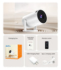 White MINI wireless portable projector showing 1080p HD resolution specifications