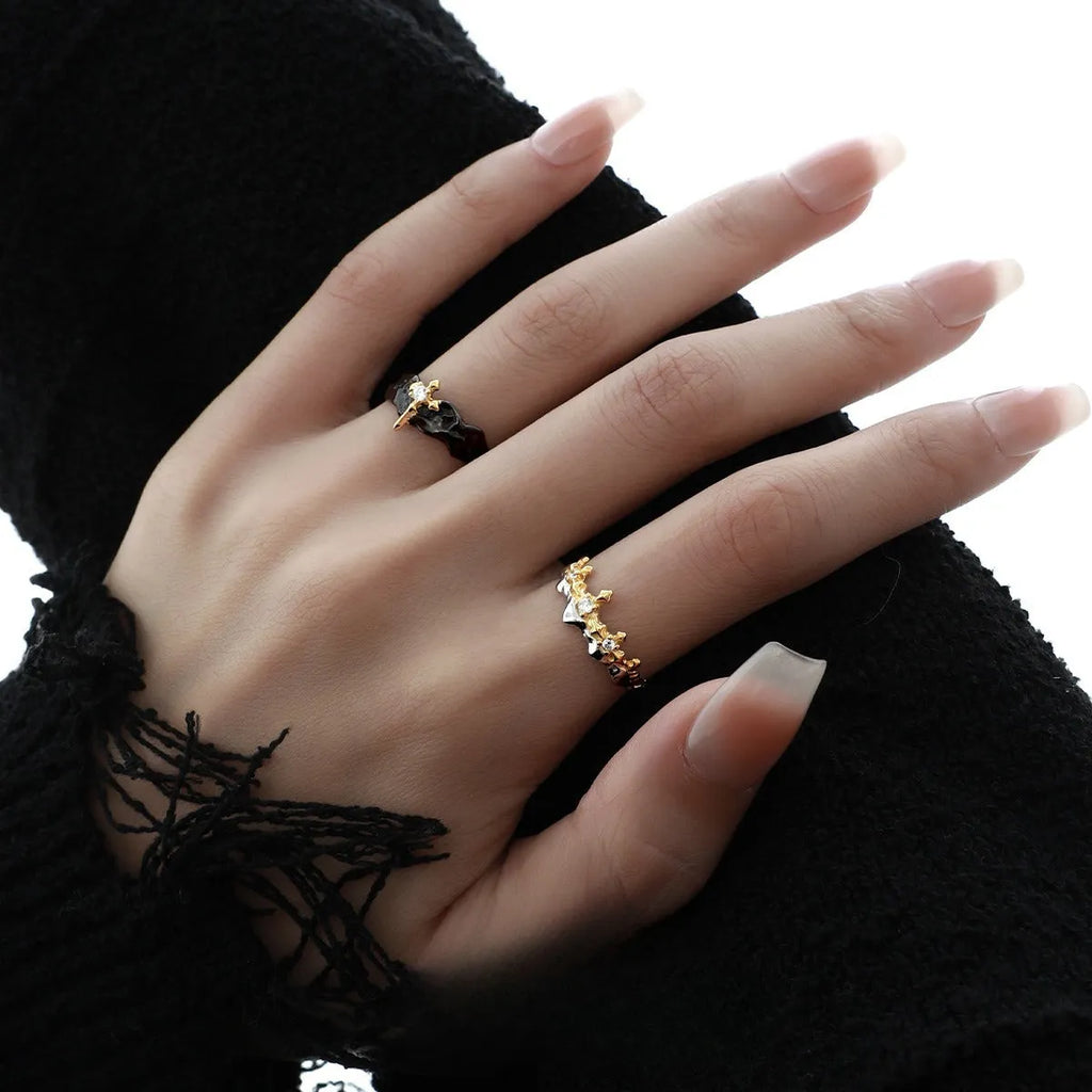 Princess Knight adjustable silver couple ring with white gold or black gold electroplated finish
