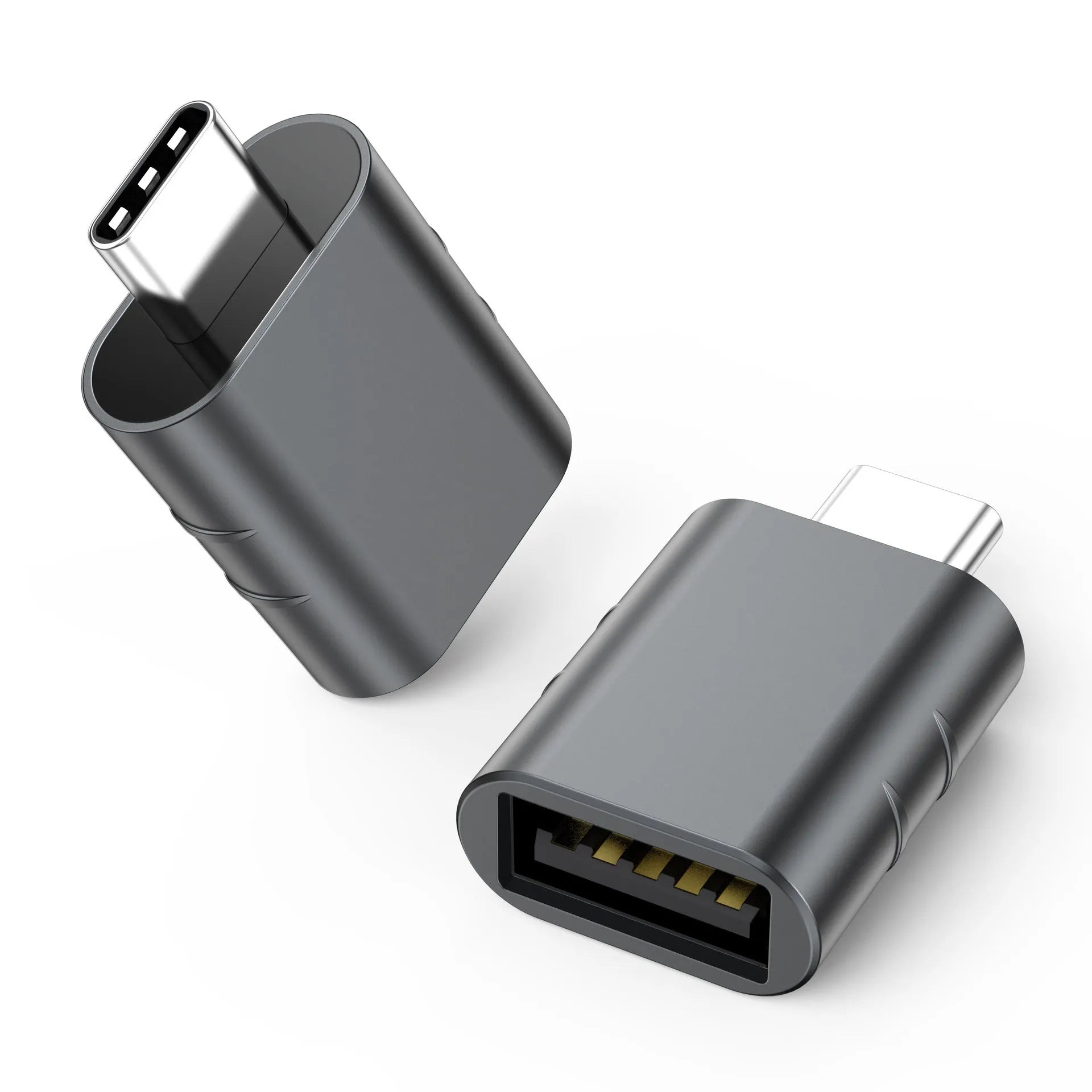 USB-C to USB-A adapter converter with zinc alloy shell in metallic finish