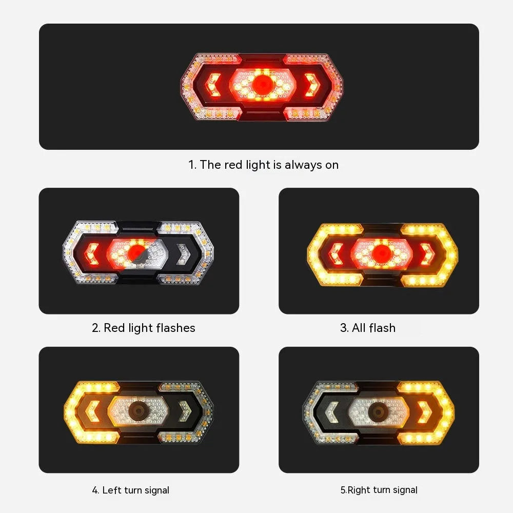 Black remote control USB charging waterproof LED taillight with wireless remote for bikes.