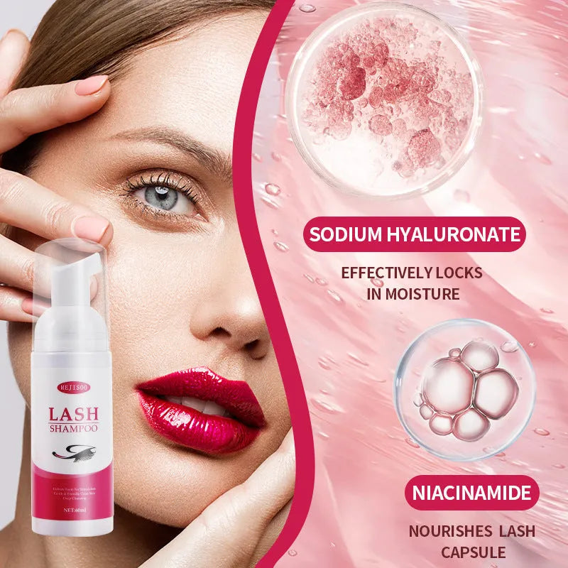 60ml lash shampoo mousse bottle with application brush for cleaning eyelash extensions