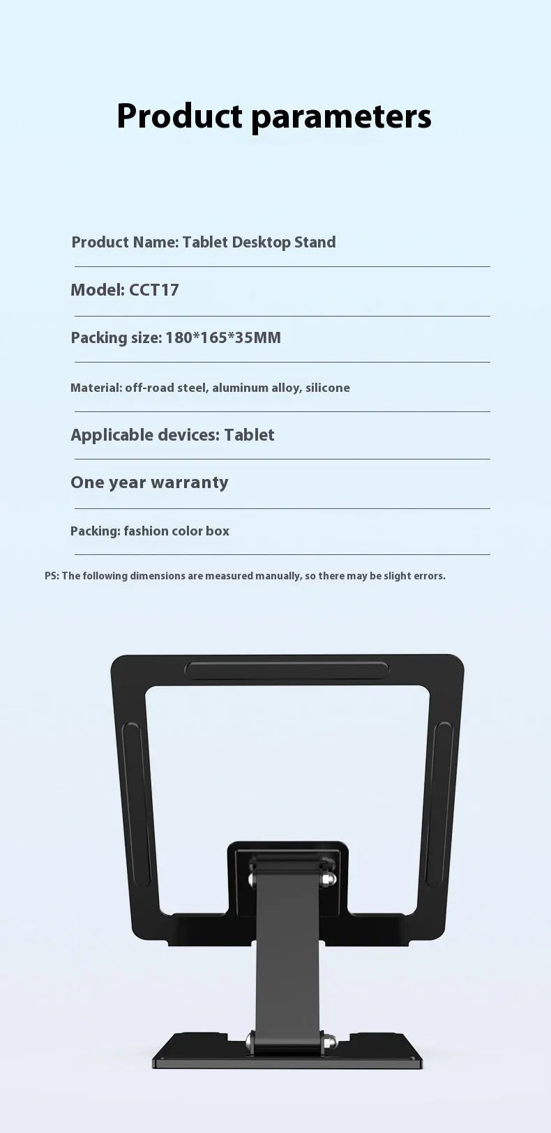 Flat black metal foldable notebook bracket with rotating base on a wooden desk