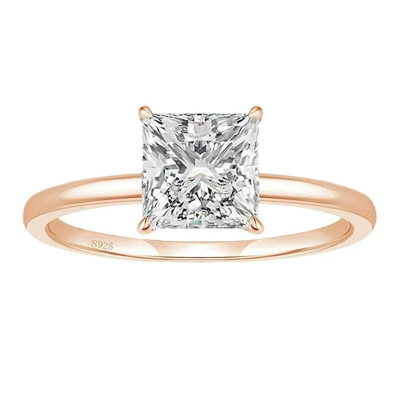 925 silver zirconium geometric ring for women in silver, gold, or rose gold colour on a plain background.