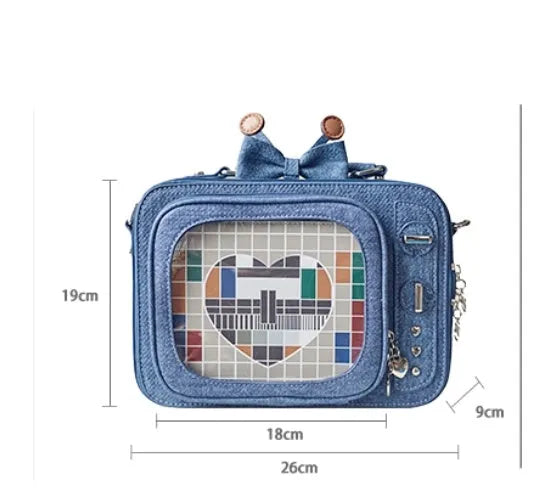 PU snack square cross-body bag with antenna bow and detachable strap in Black Pink colour