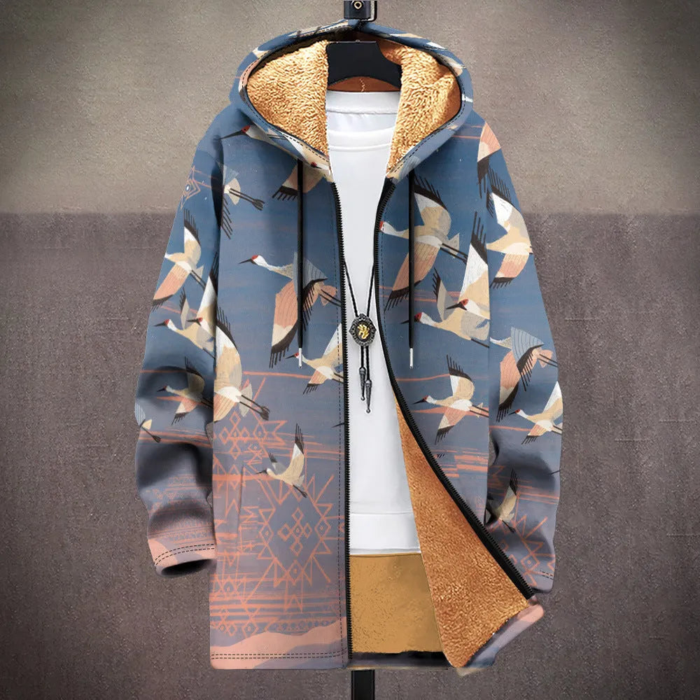 Men's multicolour patterned hooded cardigan with front zipper in loose fit design