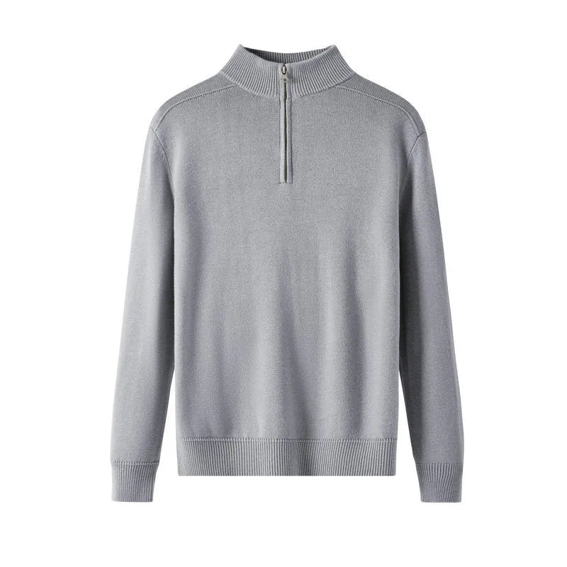 Men's casual thickened wool pullover sweater in slim fit, shown in one of six available colours.
